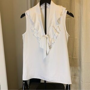 Kasper White Sleeveless Ruffled Blouse